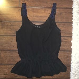 Black Aqua peplum tank top with beaded straps